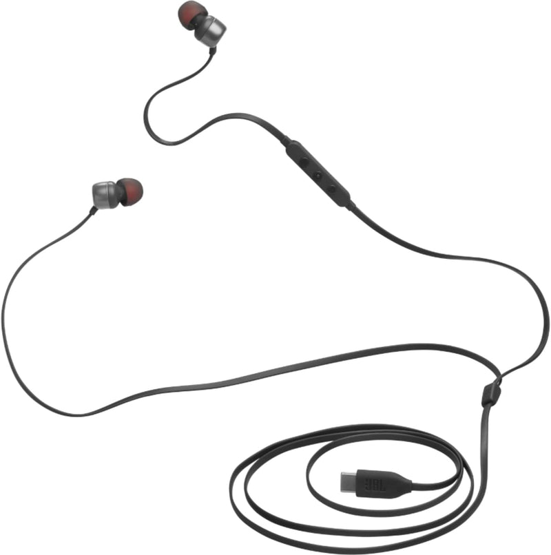 JBL Tune 110 Wired In-Ear Headphones, Deep and Powerful Pure Bass Sound, 1-Button Remote/Mic, Tangle-Free Flat Cable, Ultra Comfortable Fit - Black, JBLT110BLK