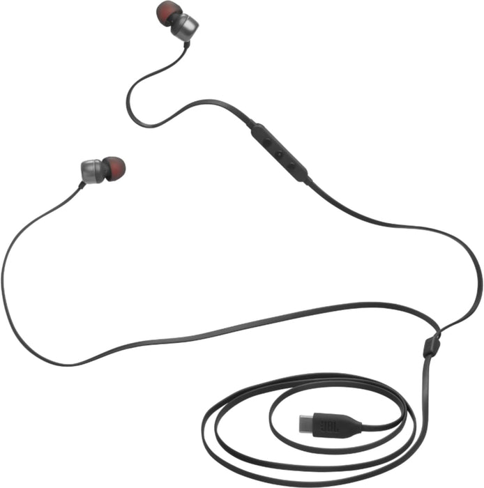 JBL Tune 110 Wired In-Ear Headphones, Deep and Powerful Pure Bass Sound, 1-Button Remote/Mic, Tangle-Free Flat Cable, Ultra Comfortable Fit - Black, JBLT110BLK