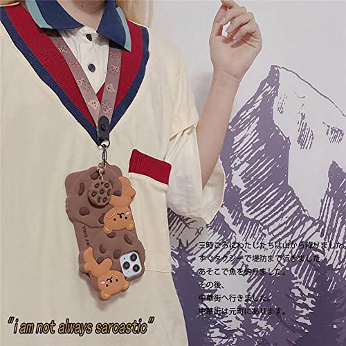 Yatchen for iPhone 13 Case Cookie Bear Kawaii Phone Cases,Cute iPhone 13 Case with Strap Lanyard Keychain 3D Cartoon Bear Soft Silicone Protective Case Funny for iPhone 13 Women Girls