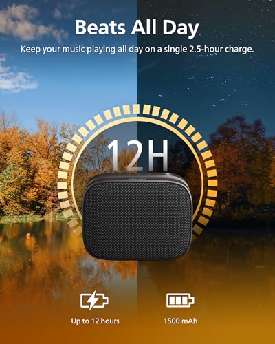 PHILIPS S1509 Portable Bluetooth Speaker,Wireless Speakers with Extra Bass,Quality Sound,12 H Battery,TWS Pairing,Support Stereo Sound,Bluetooth 5.3,IPX7 Waterproof,for Indoor & Outdoor,Small,Black