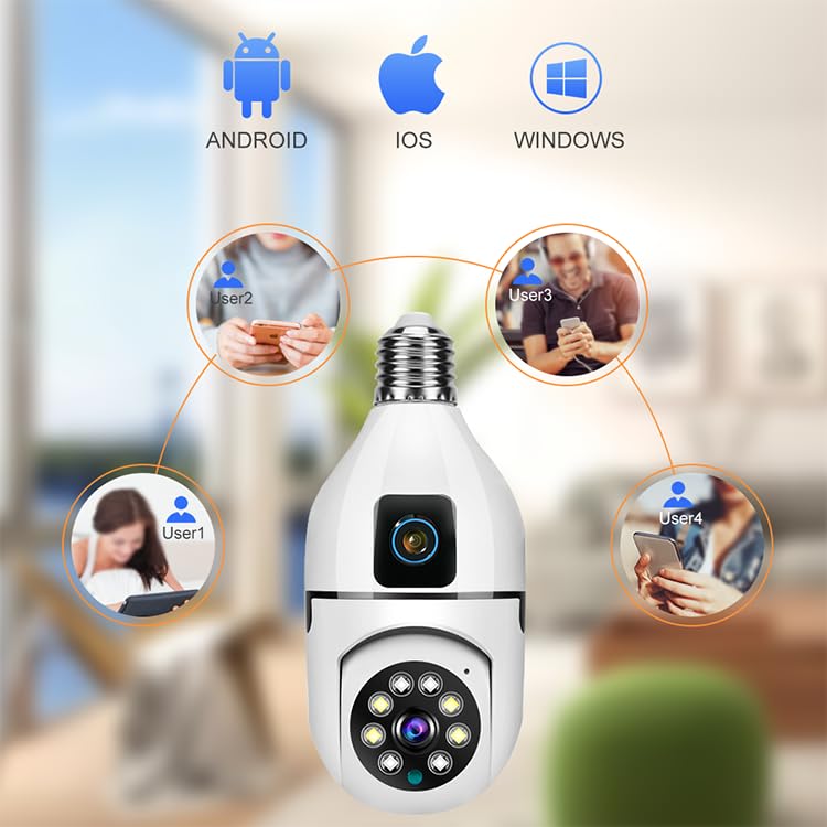 Dual WIFI Light Bulb Security Camera - 360° WiFi CCTV Camera for Home - 1440P HD Night Vision, Motion Detection-Two-Way Audio, Auto-Tracking - Light Socket Security Camera - Easy Setup & Remote View
