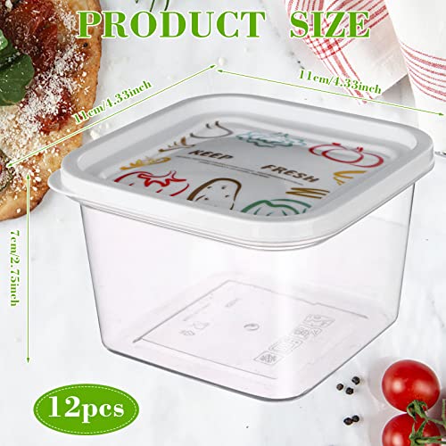 12Pcs 4.33*4.33*2.75" Stackable Dough Proofing Box Large Pizza Dough Proofing Box with Sealing Lids Bread Dough Container Pizza Dough with Covers Food Storage Container Kitchen Camping(Square-620ml)