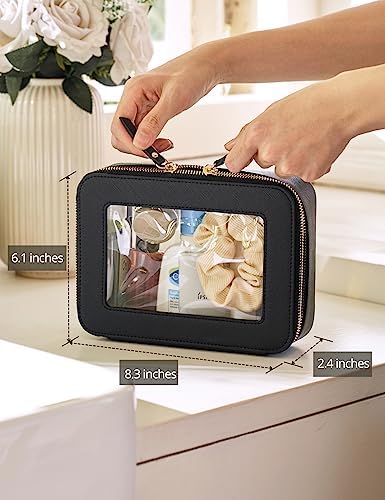 Small Cosmetic Bag for Purse Mini Makeup Bag for School Cute Clear Make Up Pouch for Travel Tiny Leather White Make Up Organizer Case for Backpack Toiletry Bag Waterproof Square Pouch with Zipper