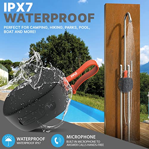Pyle Portable Wireless Bluetooth Speaker, IPX7 Waterproof, TF Card Support, FM Radio, 3.5mm Audio Input, Built-in Mic, Vigorous Bass, Ideal for Office, Home, Outdoor Use
