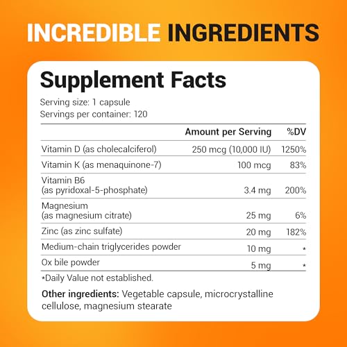 Dr. Berg Nutritionals Berg's D3 & K2 Vitamin Supplement With Purified Bile Salts - 120 Capsules