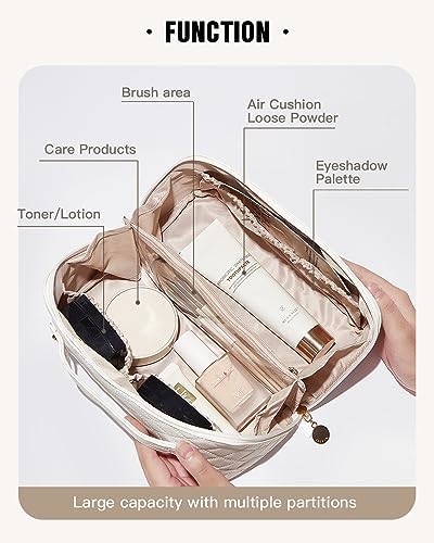 EACHY Travel Makeup Bag,Large Capacity Cosmetic Bags for Women,Waterproof Portable Pouch Open Flat Toiletry Bag Make up Organizer with Divider and Handle