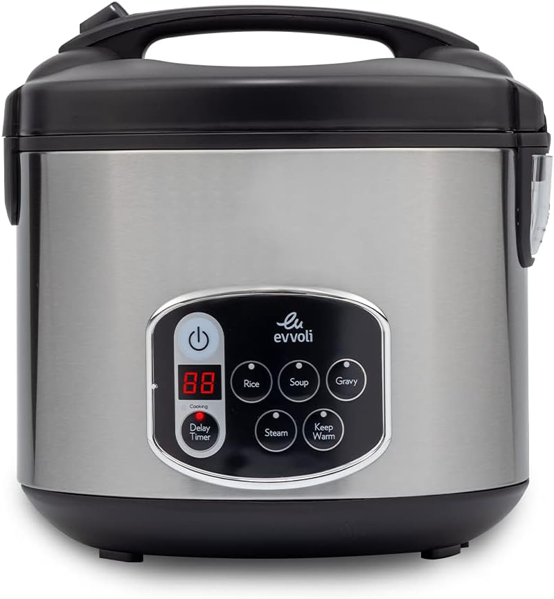 evvoli Multi-functional, Non Stick Rice and Grain Cooker, 650W 1.8 L, EVKA-RC5005B, Silver