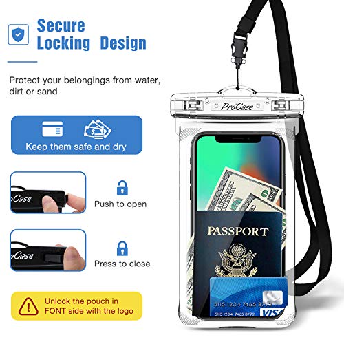 ProCase Waterproof Phone Pouch Case Dry Bag for iPhone 16 15 14 13 Pro Max Mini 12 11 Pro Max XR XS X 8 7 6S Plus, Galaxy S23 S22 S21 Note Pixel Up to 7", Cruise Essentials -2Pack, Clear