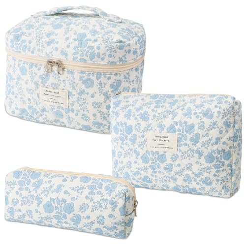 HomeChi Makeup Bag Organizer, 3 PCS Large Capacity Cosmetic Bag with Handle - Portable Toiletry Organizer for Brushes, Skincare Products, and Makeup Tools - Beauty Storage Bag for Home and Travel