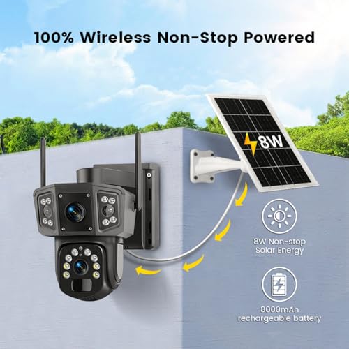 Solar Security Camera, 4K 8MP Outdoor Wireless WiFi Cameras, 360° PTZ, Night Vision PIR Human Detection, 2 Way Talk Home Surveillance Solar Camera