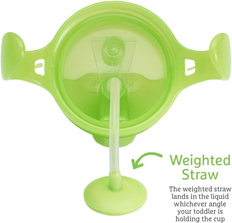 Munchkin Any Angle Click Lock Weighted Straw Trainer Cup, spill proof cup with handles, for infant/baby boys and girls, 7oz Capacity, 6 Months and above, Green