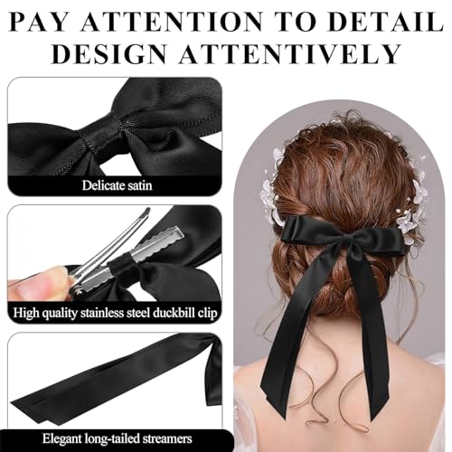 Zurligi 3 PCS Silky Satin Bows Hair Clip, Hair Ribbon Ponytail Holder Accessories Slides Metal Clips, Double Ribbon Accessories for Women Girls Toddlers Teens Kid (3 Colors)