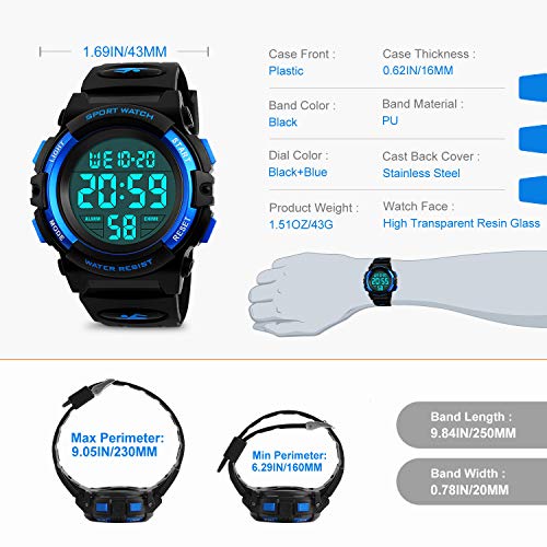 KIDPER Kids Digital Watch, Boys Sports Waterproof Led Watches With Alarm Wrist Watches For Boy Girls Children