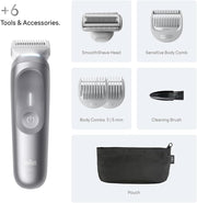 Braun Series 7 Body Groomer for Men, Body, Chest, Armpits, legs & Pubic Hair Trimmer with Smartlight & SkinGuard, 8-in-1 Grooming Kit, Waterproof with 6 Attachments, 100-Min Runtime, BG7550 Grey