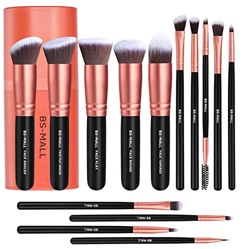 BS-MALL Makeup Brushes Premium Synthetic Foundation Powder Concealers Eye Shadows Makeup 14 Pcs Brush Set, Rose Golden, 1 Count