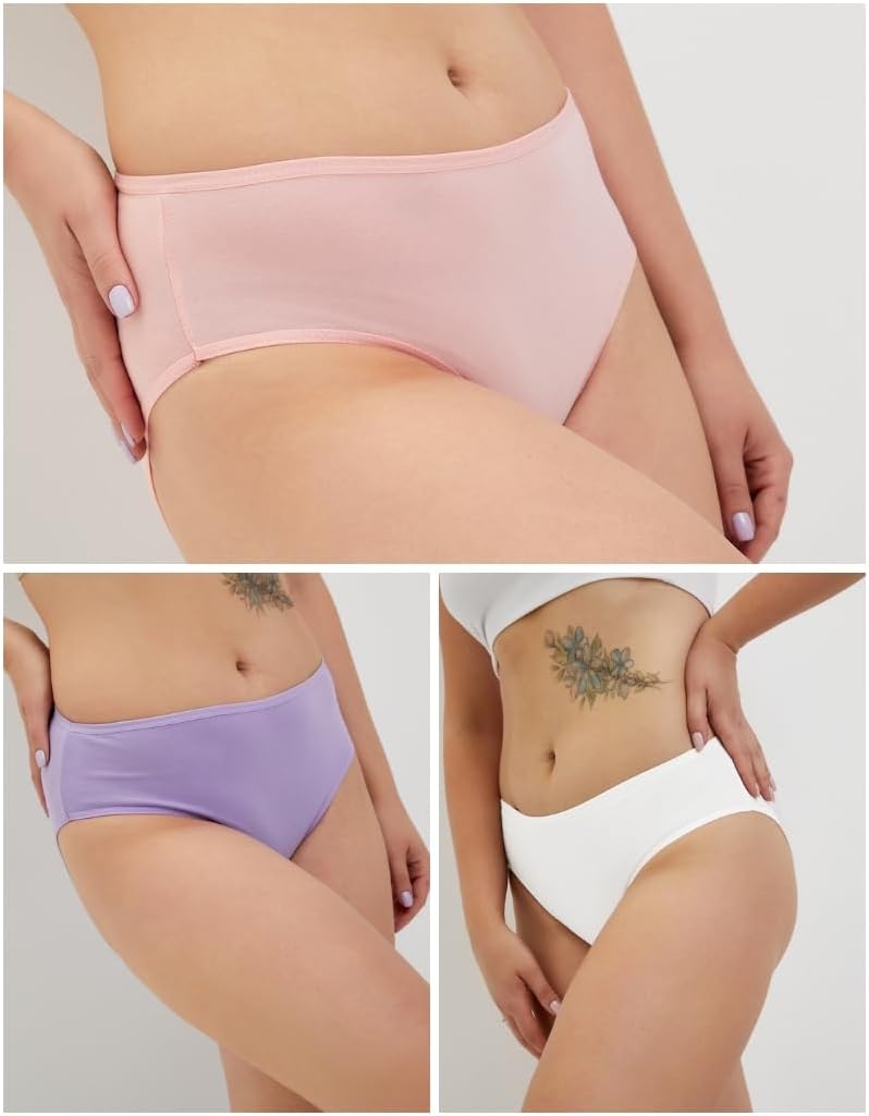 ALYA UNDERWEAR Premium Underwear for Women, Mid Rise Women’s Knickers, Breathable Organic Cotton Panties for Women, Comfortable Ladies Knickers