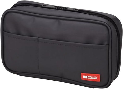 Lihit Lab. Double Zipper Pen Case, 7.9 X 2.8 X 4.7 Inches, Black (A7555-24) - 1 count (Pack of 1) Black