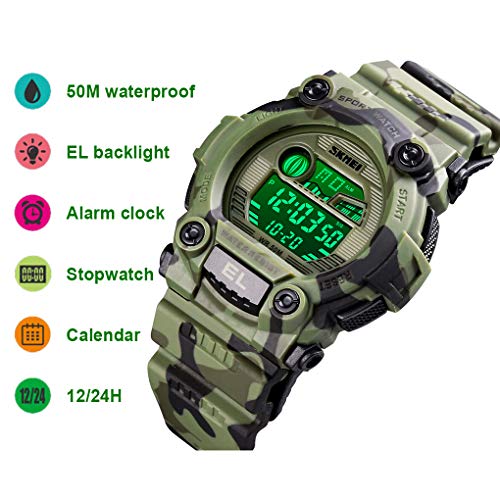 CakCity Boys Camouflage LED Sports Kids Watch Waterproof Digital Electronic Military Wrist Watches for Kid with Luminous Alarm Stopwatch Child Watches Ages 3-10