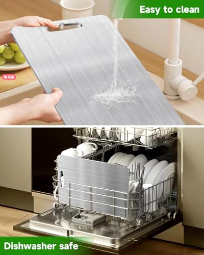 100% Pure Titanium Cutting Board - Dishwasher Safe Stainless Steel Cutting Boards for Kitchen, BPA Free Reversible Chopping Board for Countertop Meal Prep and Serving Kitchen Necessities Kitchenaid