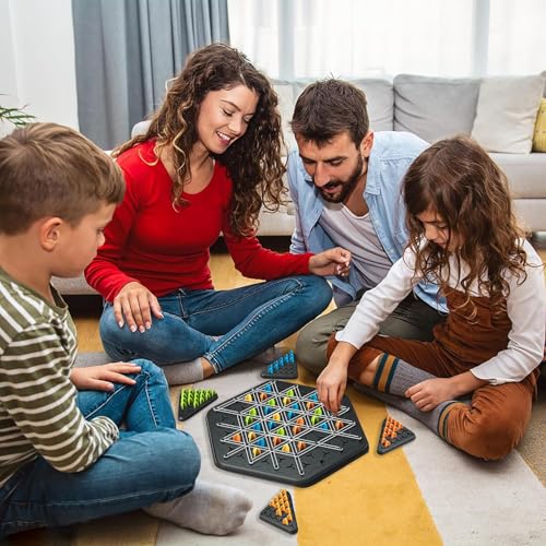 AM ANNA Chain Triangle Chess Game, Triggle Rubber Band Game,Brain Games Triangle,2 to 4 Players Triangle Peg Rubber Band Game, for Kids and Adults Board Games Family Night (Triangle Chess)