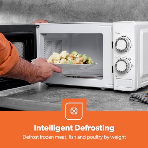 Geepas 20L Microwave Oven - 1100W Solo Microwave Oven with 5 Power Levels - Reheating, Defrost & 30 Minute Timer Function - 2 Rotary Dials - Oven for Standard Size of Dinner Plate -