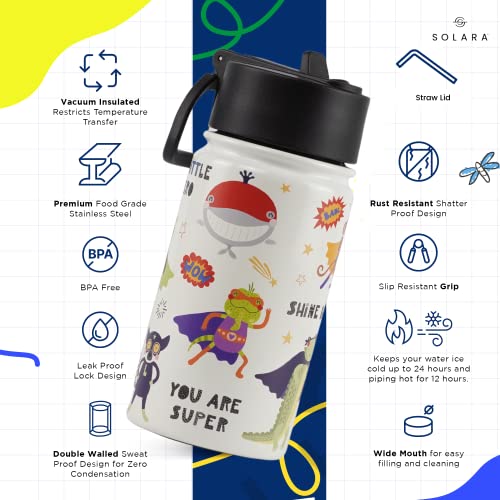 SOLARA Water Bottle for Kids 450ml, Kids Water Bottle, Sipper Bottle for Kids, Thermosteel Kids Bottle, Stainless Steel Water Bottle for Kids, Straw Bottle for Kids, Fruit