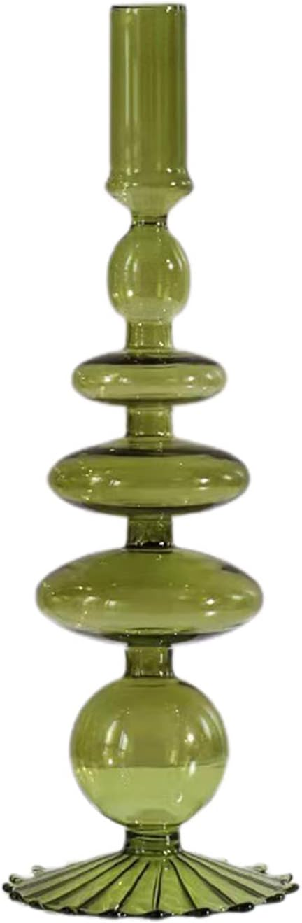 LKPOMI Glass Candlestick Holders - Colorful Glass Taper Candle Stand - Modern Elegant Candle Sticks - Pink