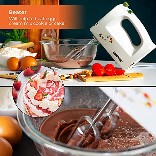 Geepas GHM2001 160W Hand Mixer - Professional Electric Handheld Mixer for Baking - 5 Speed Function, Includes Stainless Steel Beaters & Dough Hooks, Eject Button