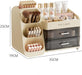 QHWRV Large Capacity Modern Elegant Makeup Organizer, Cosmetic Display Cabinet with 7 Compartments, Drawers, Suitable for Dressing Table, Bathroom, Office Desk in White, Grey