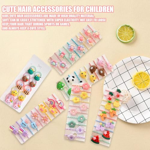Baby Girls Hair Ties, 60 Pcs Cute Cartoon Elastic Hair Bands Ponytail Holders Animals Flower Multi-color Hair Bobbles Hair Accessories for Girls Infants Toddlers Kids Children (Multi-colored)