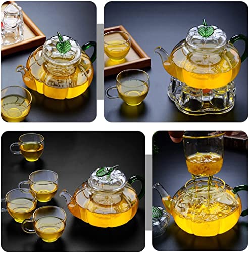 SYOSI Glass Teapot with Infuser Stovetop Tea Kettle for Loose Leaf Tea Kung Fu Glass Teapot Tea Maker Stovetop Safe Glass Teapot with Lids Handle for Home Office, 600ml