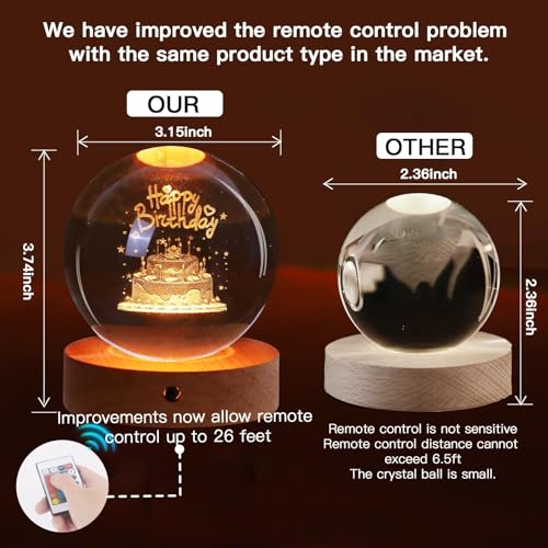 NALACAL Birthday Gifts for Girls and Boys, 3D Crystal Ball Night Light, Birthday Decoration, 16 Colors 4 Modes, Remote Control LED Night Light Unique Birthday Gifts for Men Women