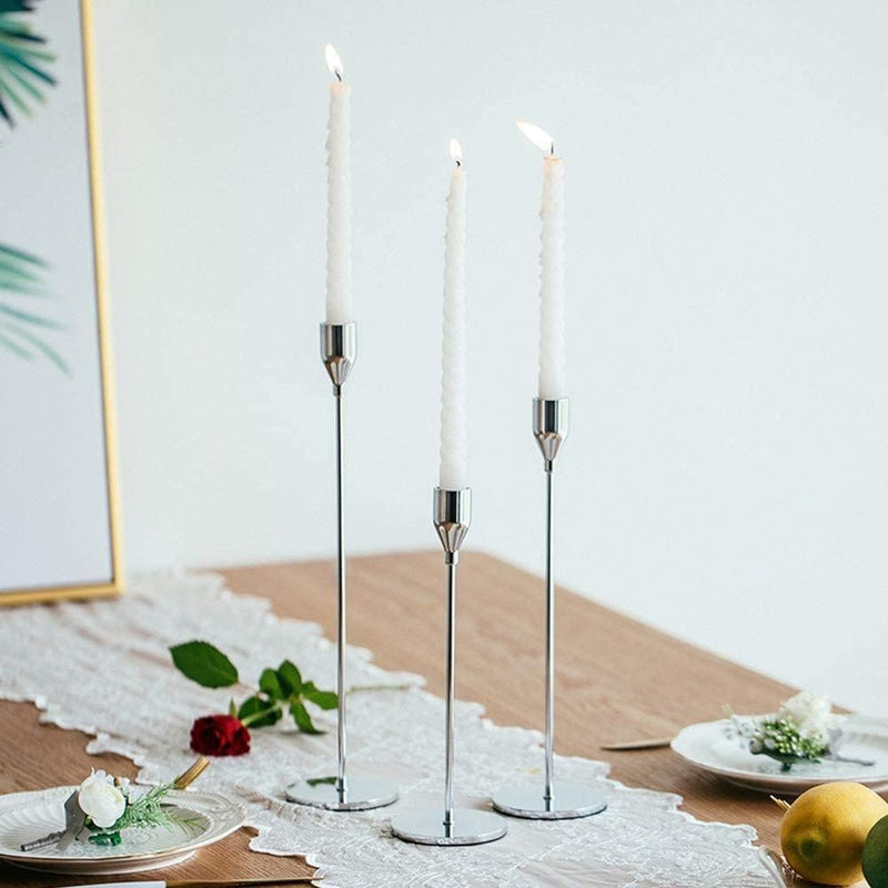TERRIFI 3 Pcs Candle Holders for Taper Candles, Decorative Candlestick Holder for Wedding, Dinning, Party, Fits 3/4 inch Thick Candle&Led Candles (Metal Candle Stand) (White)
