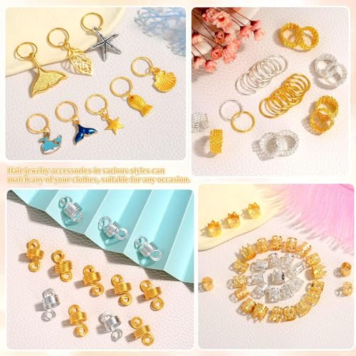 Beauenty 292PCS Gold Hair Accessories for Braids, Beads for Extensions, Stylish Hair Jewelry with Gold Hair Clips