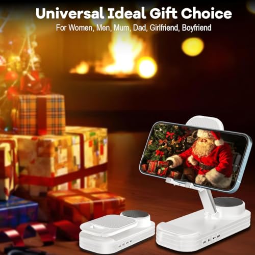 NALACAL Phone Stand with Speaker, HD Surround Sound Bluetooth Speaker, Adjustable Phone Holder, Desktop Tech Gadgets for Women Men Birthday Valentine Present Idea Outdoor Wireless Speaker, White