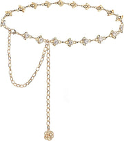 Chain Belt for Women Rhinestone Crystal Waist Belts Metal Waist Chain Metal Belt Women Girls Adjustable Body Link Belts Fashion Belly Jewelry for Jeans Dresses (Gold)