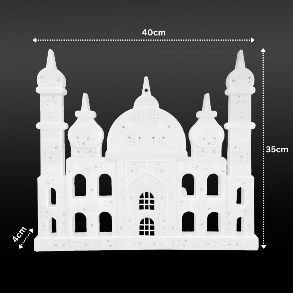 HEXAR Masjid Model LED Warm Light Decor, White Eid Mubarak Ramadan Decorations, 40x35cm Mosque Design Light for Home, Ramadan Festive Lights – image 2