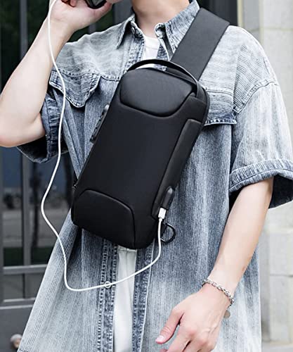 Furixin Sling Bag Large-Capacity Shoulder Backpack Crossbody Bag Casual Chest Bag For Men With USB Charging Portï¼ŒWaterproof And Anti-Theft Suitable For Hiking And Cycling Day Bag (9530-Black)