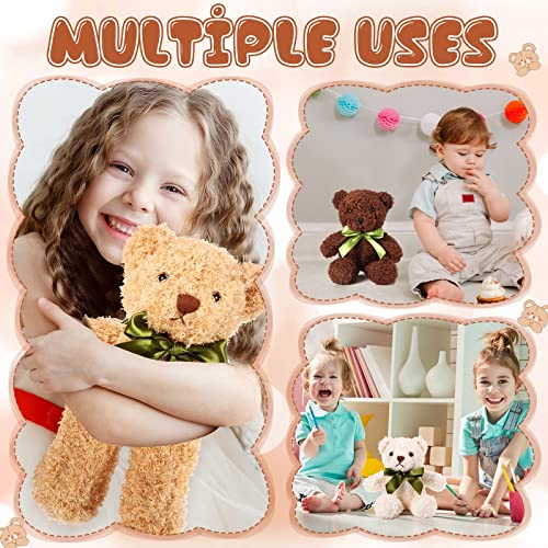 SYOSI 6Pcs Plush Bears Bulk, 10 Inch Small Plush Bear Stuffed Bears with Bow Tie Bear Toys for Birthday Baby Shower Party Favor Gift