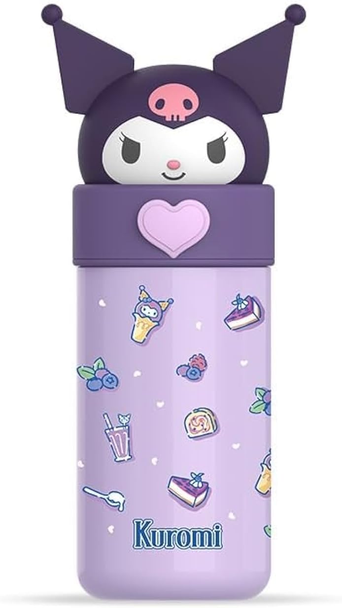 Kids Water Bottle Insulated Stainless Steel Reusable Tumbler for Toddlers Boys Girls Cartoon Vacuum Thermos Cup Womens Water Bottles for Hot or Cold Drinks Travel School Home (A02-Kuromi) - A02-Kuromi