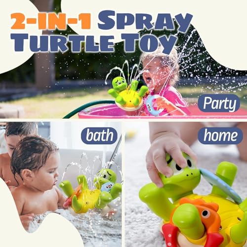 AM ANNA Baby Bath Toys, Turtles Bath Toy One-Touch Water Spray Button with 5 Rings,Rechargeable Bath Toys for Kids,Interactive Swimming Toys, Waterproof Water Toys for Babies