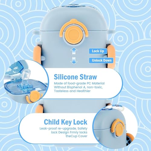 Twisoo Bus Design Water Bottle for Kid with Straw and Sticker Sport Plastic Portable Drinking Bottle for Kids Girls School Camping Trips Supplies with Shoulder Strap (Purple)