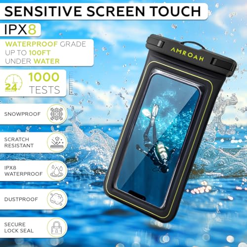 AMROAH 2 Pack IP68 Universal Waterproof Phone Pouch Bag for Cellphone, Dry Smartphone Beach Swimming Waterproof Phone Case for iPhone 16 15 14 13 12 11 Pro Max Plus Galaxy S24 S23 S22 Ultra Pixel