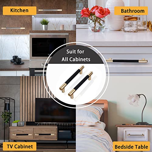 GTKHAAPPY Cabinet Handles 2-Pack 5'' Modern Black & Gold Aluminum Cabinet Pulls Knurled Diamond Pattern Drawer Hardware for Kitchen Cupboard Door and Bathroom (3.75" Hole Center)