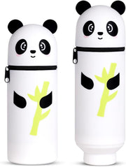 Vicloon Pencil Case, Pencil Case in Soft Silicone, 2 in 1 Silicone Pouches Big Capacity Desk Pen Holder, Retractable Capacity, Zipper Closure, Panda, Panda - Panda