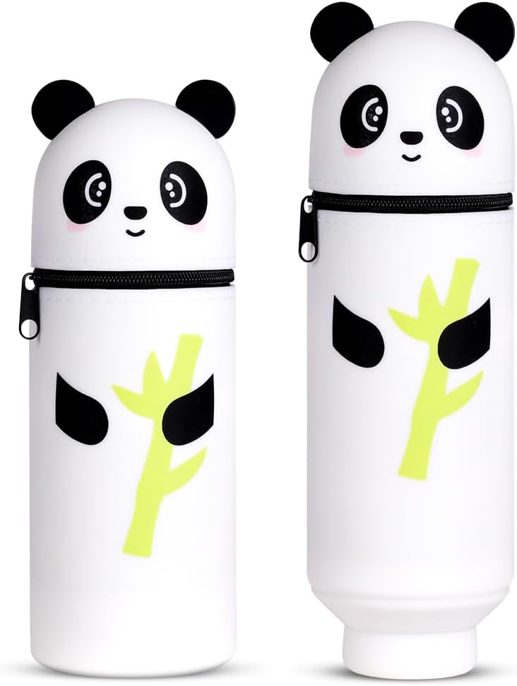 Vicloon Pencil Case, Pencil Case in Soft Silicone, 2 in 1 Silicone Pouches Big Capacity Desk Pen Holder, Retractable Capacity, Zipper Closure, Panda, Panda - Panda