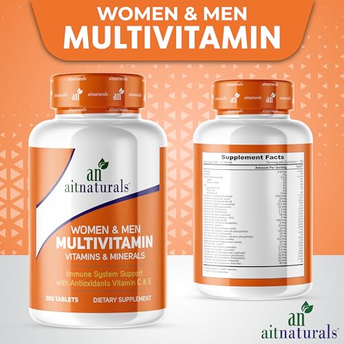 Aitnaturals Women and Men Multivitamin-300 Tablets| Enriched with Vitamin A, C, D, E, K, B12, Folate, Iron, Calcium, Magnesium, Biotin, Zinc, & Iodine | Support Immune System, Energy & Metabolism