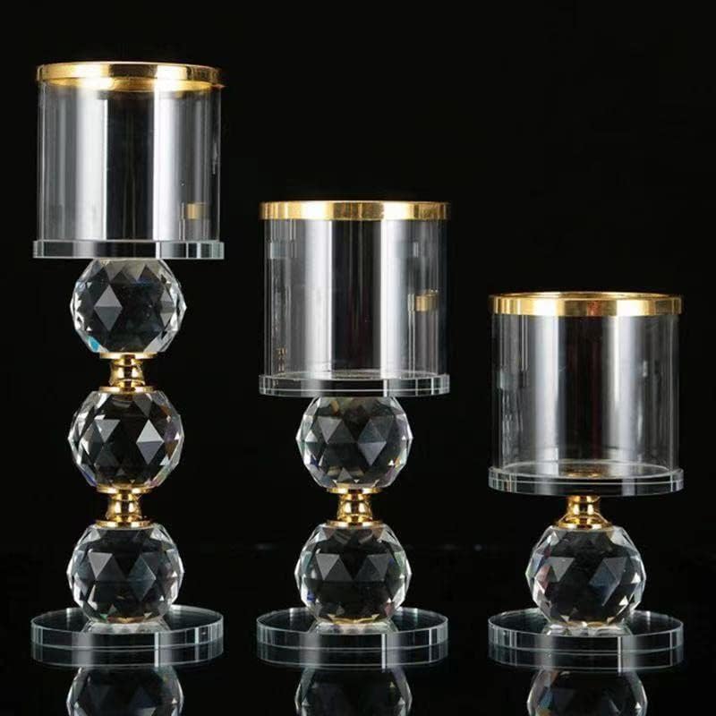 WEIN Crystal Glass Candlestick Holders Pillar Candle Holders Set of 3 with Glass Covers, Modern Clear Glass Tea Light Candle Sticks Votive Candle Stands for Table Centerpiece Wedding Decor