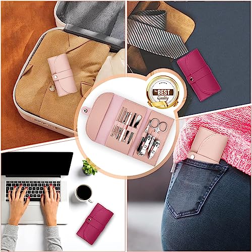 NALACAL Stainless Steel Manicure Set, Nail Clippers Portable Professional Pedicure Kit, Nail Care Tools Grooming Kit with Luxurious Travel Leather for Travel & Home, 10pcs (Pink)