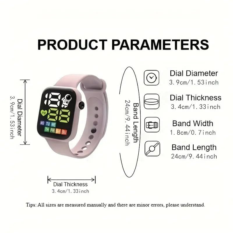 LED Space Explorer Watch - Luminous, Week Display Digital Electronic Timepiece for Young People- Color Black
